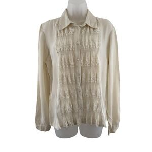 Vintage April Cornell Blouse Womens Small White Sheer Embroidered Lace Ethereal